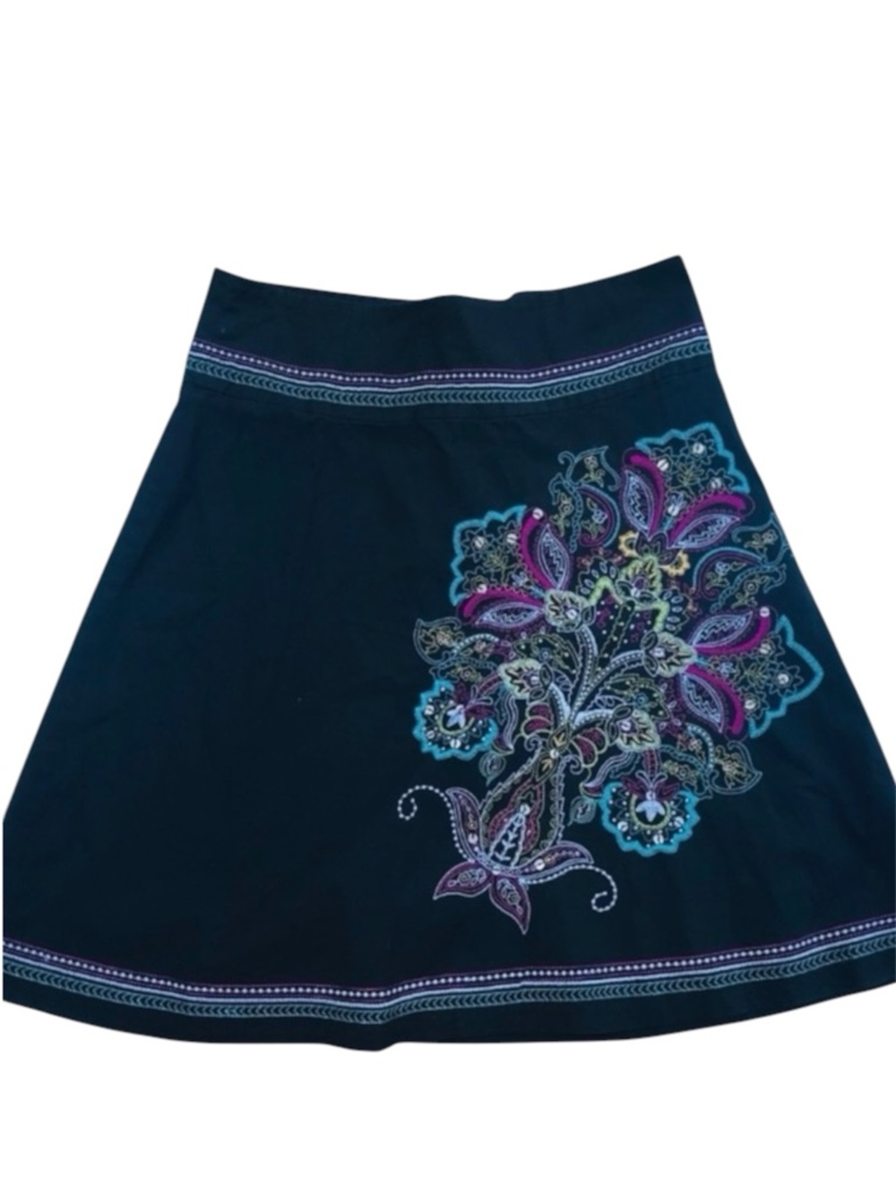 Heart Soul Y2K Skirt Floral Black Junior Sz 1 Embroidery Fairy Boho Whimsy Twee